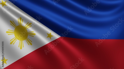 Render of the Philippines flag flutters in the wind close-up, the national flag of Philippines flutters in 4k resolution, close-up, colors: RGB. High quality 3d illustration photo