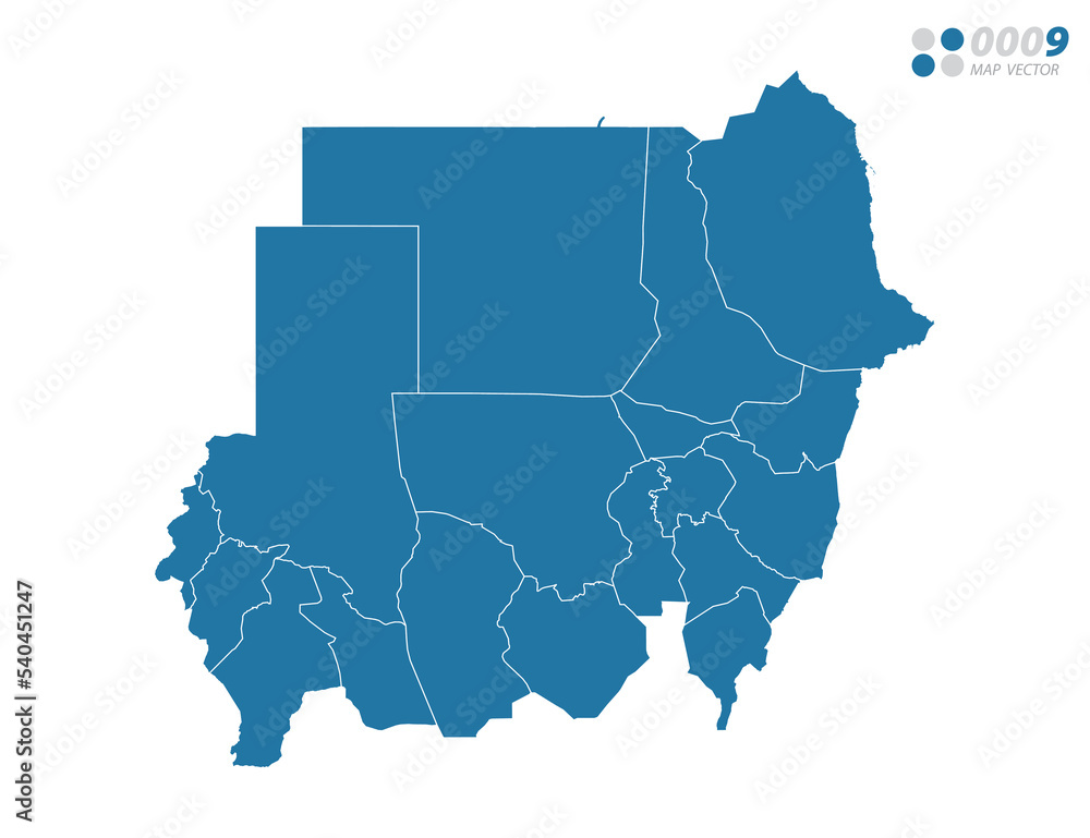 Fototapeta premium Vector blue of map Sudan.