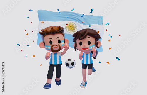 3d rendering illustration of Argentina football fans characters celebrating
