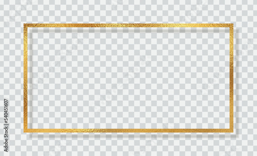 rectangle gold foil leaf texture frame, shiny golden horizontal border for banner, cover, isolated on transparent background vector.