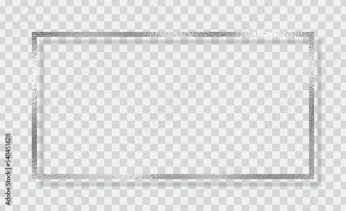 rectangle silver foil leaf texture frame, shiny golden horizontal border for banner, cover, isolated on transparent background vector.