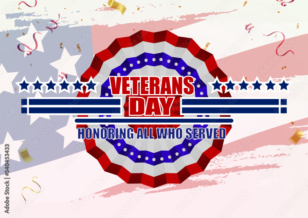 USA Veterans day background. Vector abstract grunge brushes flag with text. Template illustration. Place for text.