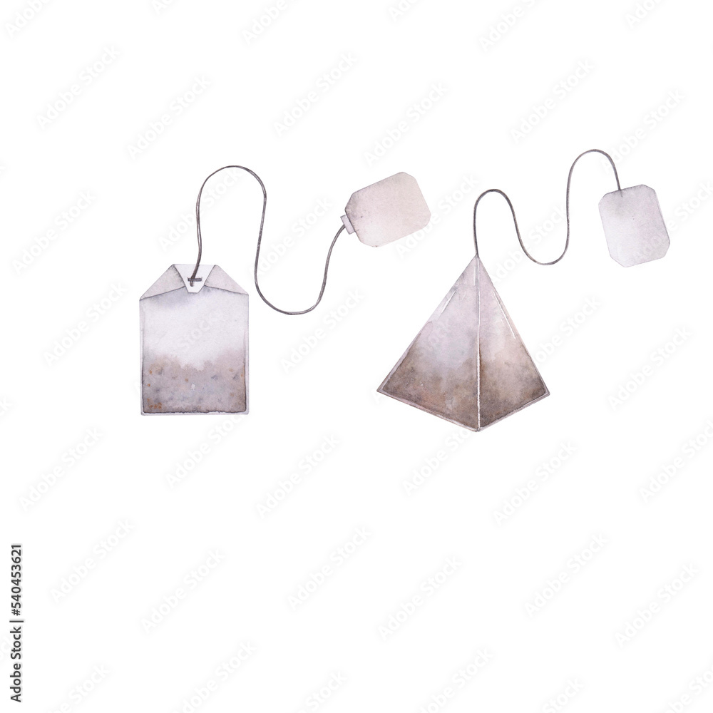 Watercolor illustration tea bag. Hand painted card isolated on white