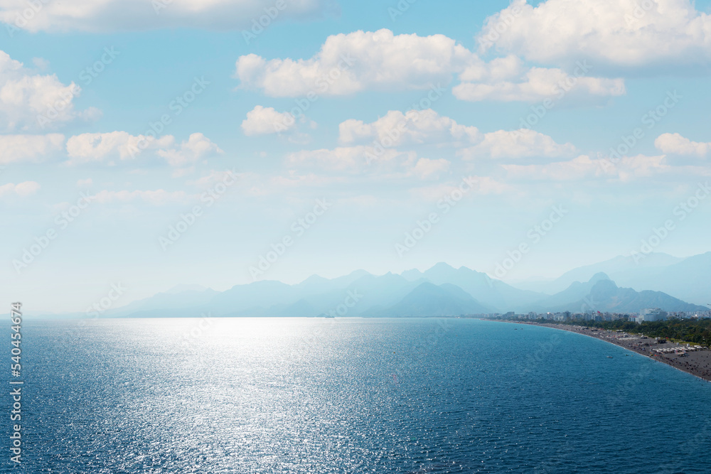 Panoramic view of the Antalya coast of Turkey.Mountains in the distance. High quality photo Panoramic view of the Antalya coast of Turkey.Mountains in the distance. High quality photo