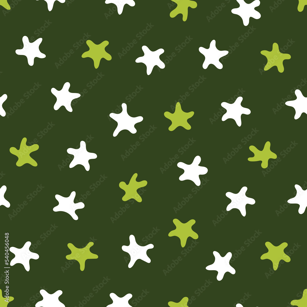 Stars pattern. Seamless vector illustration. Light green and white elements on a green background. Great for backdrop decoration, cards, wallpaper, textiles, fabric, wrappers, additions to the design. Stars pattern. Seamless vector illustration. Light green and white elements on a green background. Great for backdrop decoration, cards, wallpaper, textiles, fabric, wrappers, additions to the design.