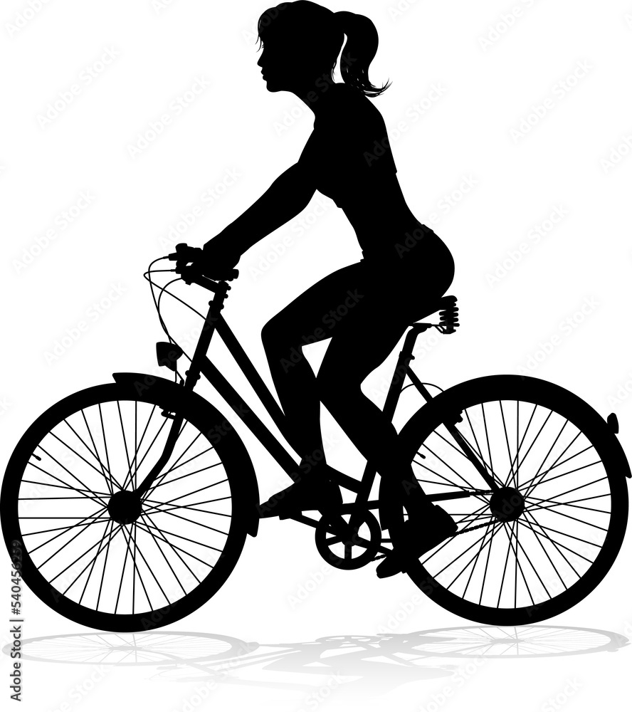 Obraz premium Woman Bike Cyclist Riding Bicycle Silhouette