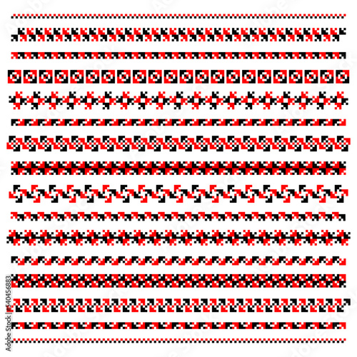 Traditional Ukrainian knitted embroidery art, ethnic border ornament vyshyvanka