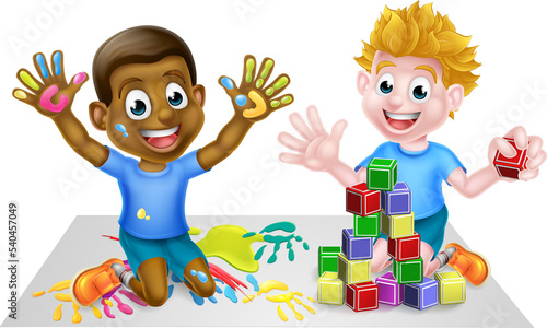 Cartoon Boys Playing with Toys