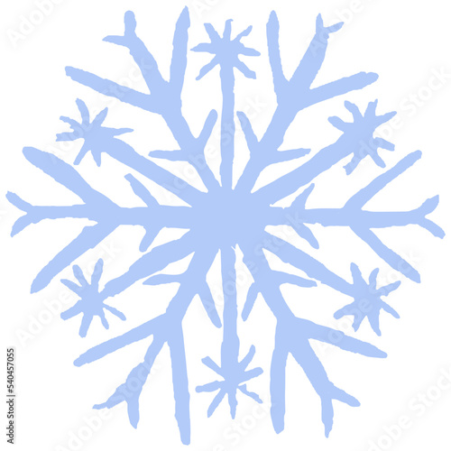 Hand-drawn blue snowflake silhouette. Simple vector winter icon isolated on transparent background