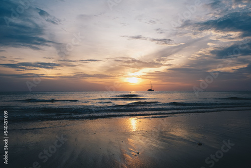 Serenity sea beach wave sunset sky with cloud nature landscape