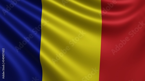 Render of the Romania flag flutters in the wind close-up, the national flag of Romania flutters in 4k resolution, close-up, colors: RGB. High quality 3d illustration