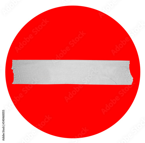monochrome duct tape inside red circle. stop sign