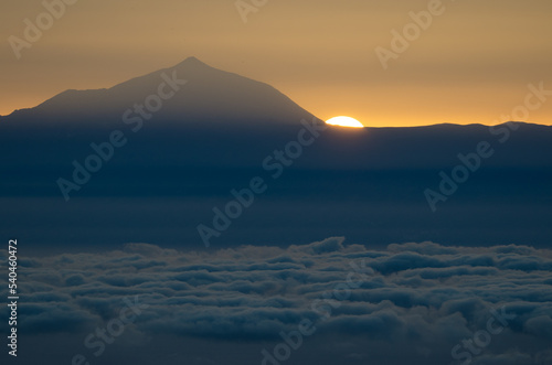 Teide peak in the island of Tenerife at sunset. Canary Islands. Spain.