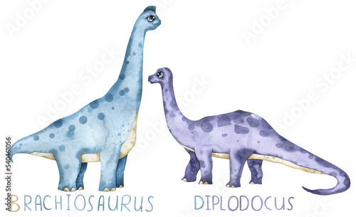 Obraz na plátně Watercolor set with cute dinosaurs