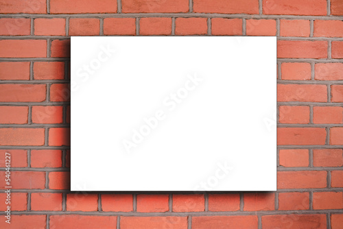 Wallpaper Mural Square white blank signage with space for mock up hanging in red brick wall closeup Torontodigital.ca