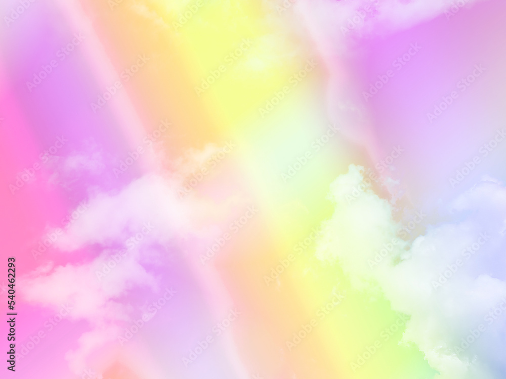 beauty sweet pastel orage yellow colorful with fluffy clouds on sky. multi color rainbow image. abstract fantasy growing light