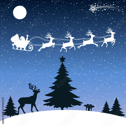 Santa Claus gives gifts  delivers gifts in the night  Christmas card decoration     stock vector