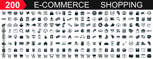Shopping icons 200, set shop sign e-commerce for web development apps and websites - stock vector
