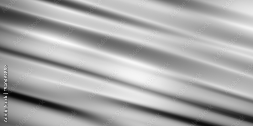 Obraz premium Shiny and glossy silver silk, smooth velvet or fabric surface with ripples and patterns, realistic 3D illustration as background with copy space for text