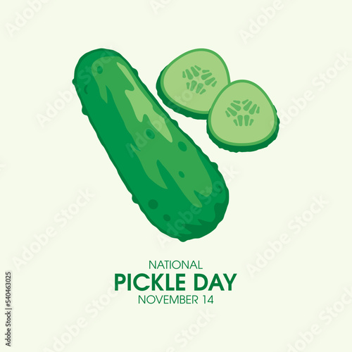 National Pickle Day vector. Green pickled cucumber icon vector. Gherkin cucumber drawing. November 14 every year. Important day