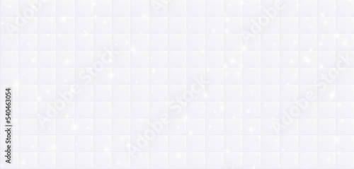 Clean bathroom tile with sparkles, white ceramic wall surface, bathroom interior, shiny fresh floor with sparkles, square mosaic background. Vector illustration.