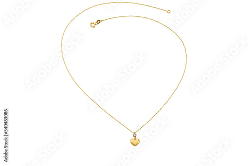 Golden necklace. Gold chain heart necklace. isolated
