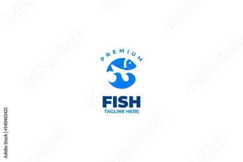 Flat circle round fish logo design vector template illustration