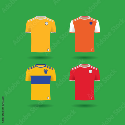Illustrations of Irish Football and Hurling jersey uniforms from different counties in Ireland. Vector drawing European soccer shirt.