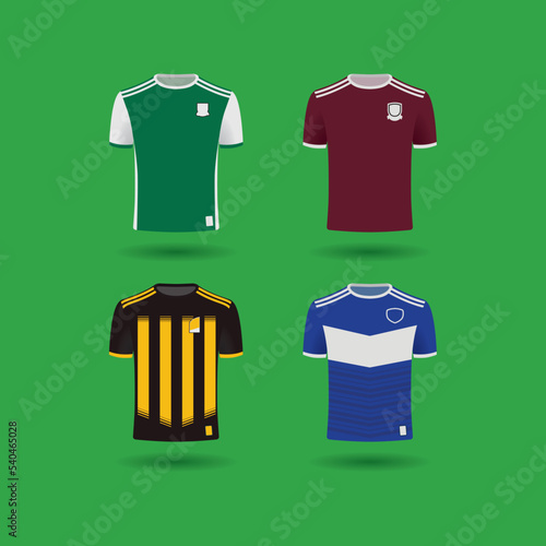 Illustrations of Irish Football and Hurling jersey uniforms from different counties in Ireland. Vector drawing European soccer shirt.