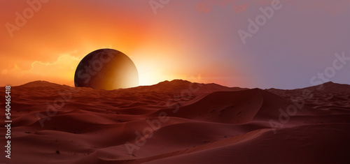 Spectacular solar eclipse over the Sahara desert