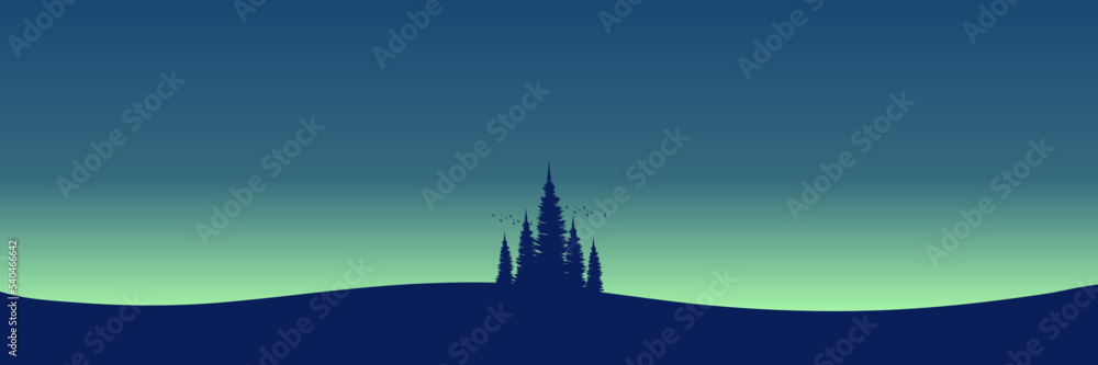 Obraz premium landscape with pine tree silhouette flat design vector illustration good for wallpaper, background, backdrop, banner, and design template