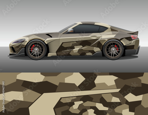 Camouflage car texture template for vinyl wrap and decal print. Geometric camo urban style ornament.