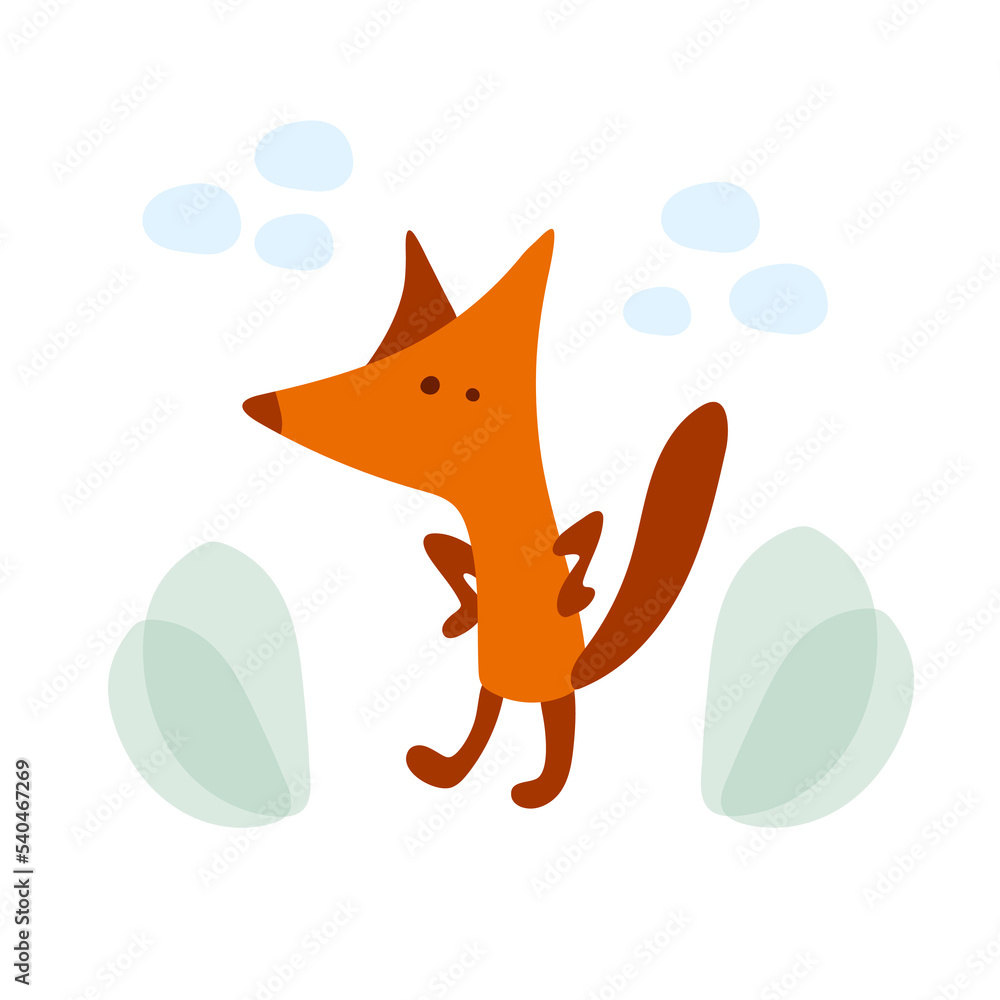 Postcard with cute funny fox. Cartoon style. Children's character