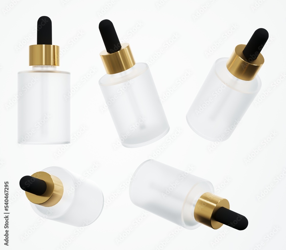 Cosmetic serum bottle with pipette mockup 3D render, skin care oil dropper in several views, beauty business design ready template isoltaed Cosmetic serum bottle with pipette mockup 3D render, skin care oil dropper in several views, beauty business design ready template isoltaed
