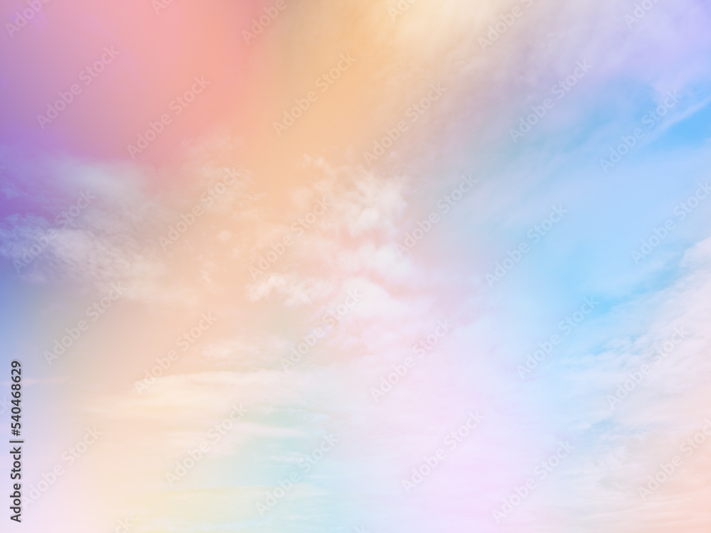 beauty sweet pastel blue orange  colorful with fluffy clouds on sky. multi color rainbow image. abstract fantasy growing light