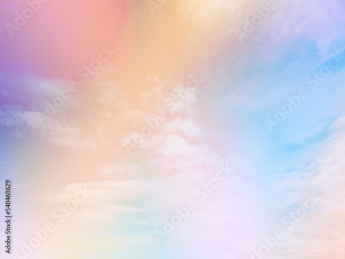 beauty sweet pastel blue orange colorful with fluffy clouds on sky. multi color rainbow image. abstract fantasy growing light