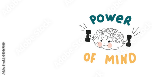 Vector happy human brain character doodle hand drawn style  education concept design of brain for web  banner  poster illustration.