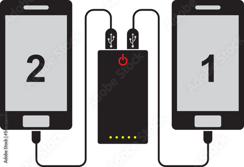 smartphone charging with powerbank vector icon. power bank flat style.