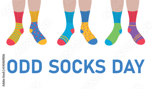 Odd Socks Day. Vector illustration with feet in different colorful socks