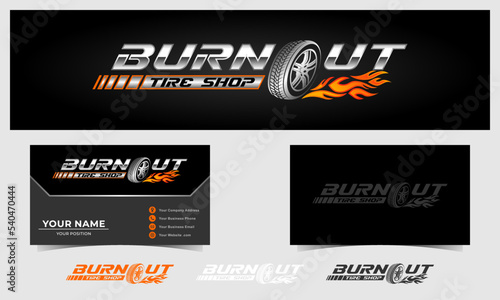 Modern tire shop wheel logo design and business card
