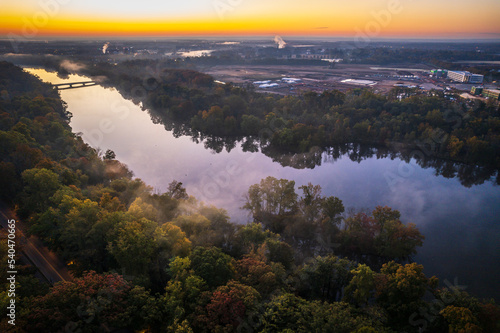 Drone Autumn Sunrise in Princeton Canal New Jersey