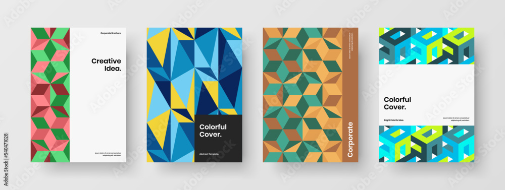Creative mosaic pattern placard layout bundle. Minimalistic booklet A4 design vector concept set. Creative mosaic pattern placard layout bundle. Minimalistic booklet A4 design vector concept set.