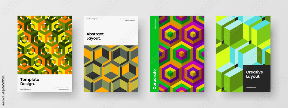Fototapeta premium Creative geometric hexagons banner illustration set. Trendy company cover A4 design vector layout bundle.