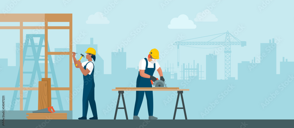 Fototapeta premium Carpentry service: construction and repair