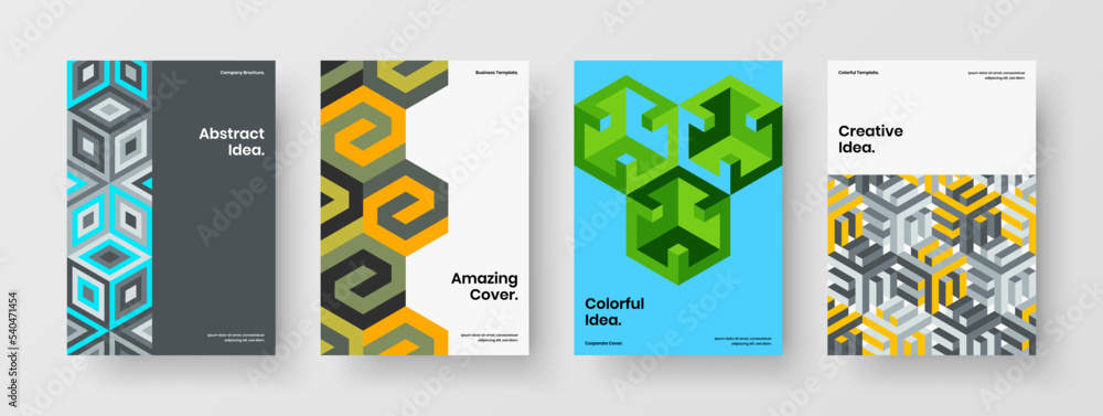 Creative corporate identity vector design illustration composition. Fresh geometric hexagons presentation concept bundle.