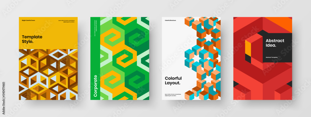 Trendy mosaic shapes leaflet concept collection. Original corporate brochure A4 vector design illustration bundle.