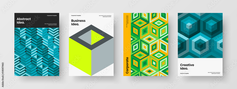 Fototapeta premium Abstract postcard A4 vector design template composition. Premium mosaic hexagons magazine cover concept bundle.