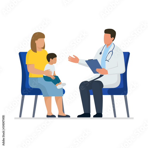 Professional doctor talking with a mother and her child