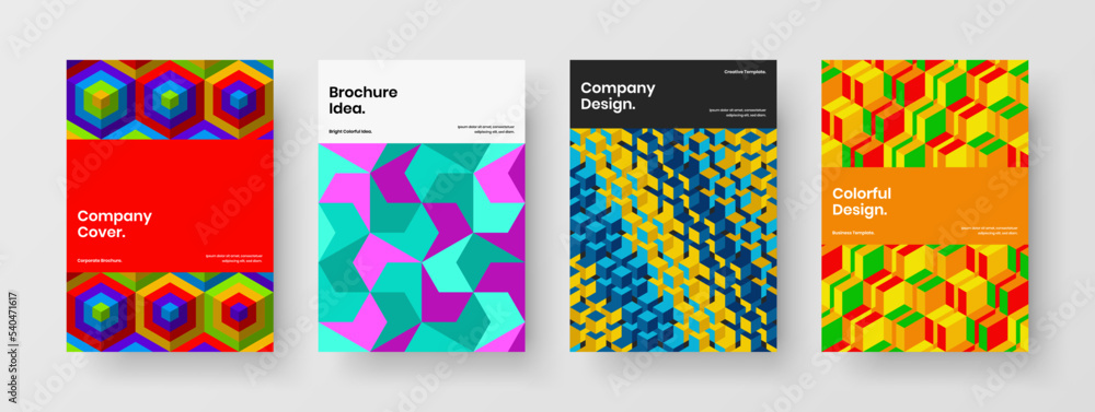 Original front page design vector concept set. Clean mosaic shapes leaflet illustration composition. Original front page design vector concept set. Clean mosaic shapes leaflet illustration composition.