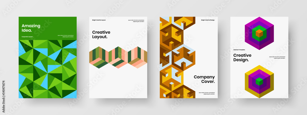 Fototapeta premium Creative corporate identity A4 vector design layout composition. Isolated mosaic tiles magazine cover illustration bundle.